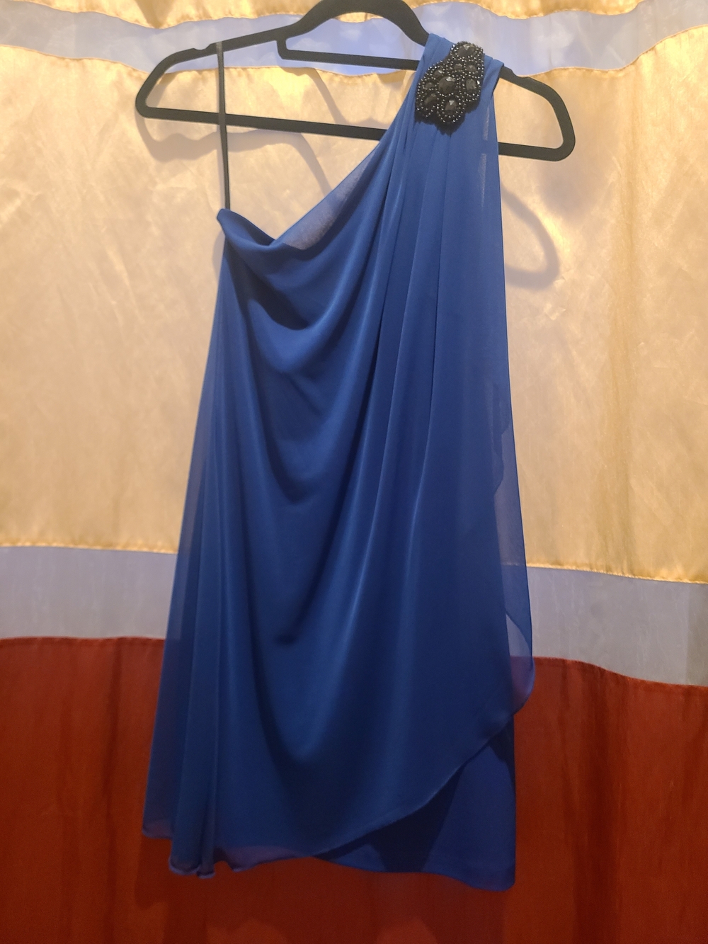 Sweet Storm Royal Blue One-Shoulder Evening Dress with Beaded Shoulder
